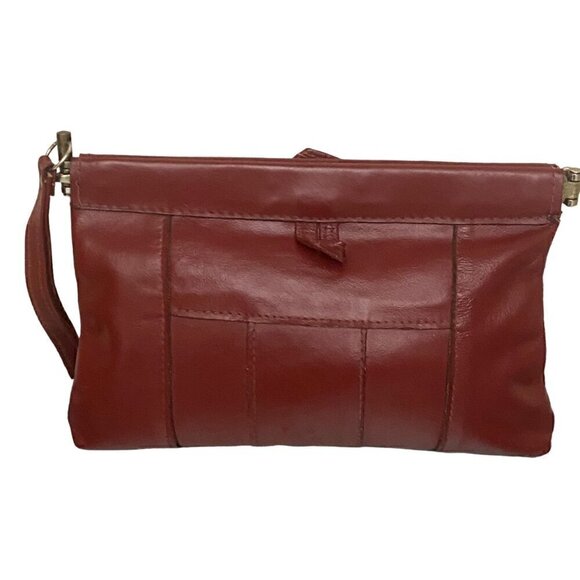 Vintage Roger Gimbel Red Leather Patchwork Wristlet Bag - Picture 1 of 6